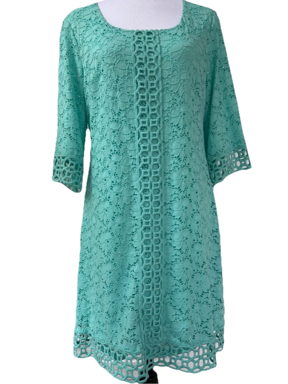 Modern Aqua Crochet Lace Shift Dress Size PL